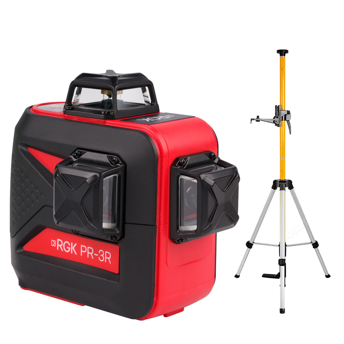 RGK PR-3R + штанга-упор - лазерный нивелир 3d с красным лучом
