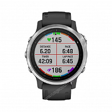 спортивные Часы Garmin Fenix 6S Silver Black Band серебристые с черным ремешком