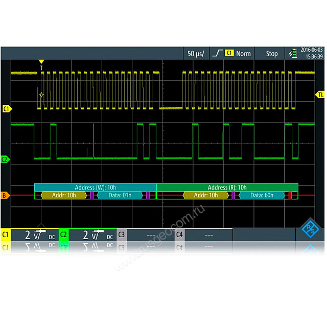 Опция синхронизации и декодирования последовательных шин данных I2C, SPI Rohde   Schwarz RTC-K1