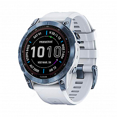 Часы Garmin Fenix 7 Sapphire Solar титановый синий минерал DLC с белым ремешком